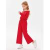 Haloumoning Girls Casual Jumpsuits Long Sleeve Off the Shoulder Wide Leg Loose Rompers with Pockets 5-14 Years(Red)