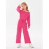 Haloumoning Girls Casual Jumpsuits Long Sleeve Off the Shoulder Wide Leg Loose Rompers with Pockets 5-14 Years(Rose Red)