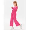 Haloumoning Girls Casual Jumpsuits Long Sleeve Off the Shoulder Wide Leg Loose Rompers with Pockets 5-14 Years(Rose Red)