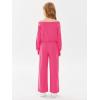 Haloumoning Girls Casual Jumpsuits Long Sleeve Off the Shoulder Wide Leg Loose Rompers with Pockets 5-14 Years(Rose Red)