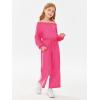 Haloumoning Girls Casual Jumpsuits Long Sleeve Off the Shoulder Wide Leg Loose Rompers with Pockets 5-14 Years(Rose Red)