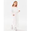 Haloumoning Girls Casual Jumpsuits Long Sleeve Off the Shoulder Wide Leg Loose Rompers with Pockets 5-14 Years(White)