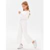 Haloumoning Girls Casual Jumpsuits Long Sleeve Off the Shoulder Wide Leg Loose Rompers with Pockets 5-14 Years(White)