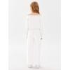 Haloumoning Girls Casual Jumpsuits Long Sleeve Off the Shoulder Wide Leg Loose Rompers with Pockets 5-14 Years(White)