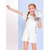 Haloumoning Girls Corduroy Overall Shorts Kids Cute Romper Shortalls with Pockets 5-14 Years(White)