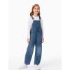 Haloumoning Girls Denim Overalls Kids Sleeveless Wide Leg Jumpsuit Bib Overall with Pockets 4-14 Years(Blue)