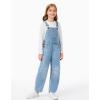 Haloumoning Girls Denim Overalls Kids Sleeveless Wide Leg Jumpsuit Bib Overall with Pockets 4-14 Years(Light Blue)