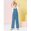 Haloumoning Girls Overalls Kids Casual Sleeveless Wide Leg Jumpsuit Loose Rompers with Pockets 5-14 Years(Blue)