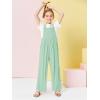 Haloumoning Girls Overalls Kids Casual Sleeveless Wide Leg Jumpsuit Loose Rompers with Pockets 5-14 Years(Green)