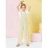 Haloumoning Girls Overalls Kids Casual Sleeveless Wide Leg Jumpsuit Loose Rompers with Pockets 5-14 Years(Khaki)