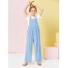Haloumoning Girls Overalls Kids Casual Sleeveless Wide Leg Jumpsuit Loose Rompers with Pockets 5-14 Years(Light Blue)