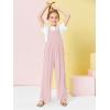 Haloumoning Girls Overalls Kids Casual Sleeveless Wide Leg Jumpsuit Loose Rompers with Pockets 5-14 Years(Pink)