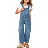 Haloumoning Girls Denim Overalls Kids Sleeveless Wide Leg Jumpsuit Bib Overall with Pockets 4-14 Years(Sky Blue)