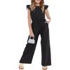 Haloumoning Girls Jumpsuit Kids Fashion Cap Sleeve Belted Wide Leg Romper One Piece Summer Outfits(Black)