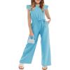 Haloumoning Girls Jumpsuit Kids Fashion Cap Sleeve Belted Wide Leg Romper One Piece Summer Outfits(Blue)