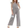 Haloumoning Girls Jumpsuit Kids Fashion Cap Sleeve Belted Wide Leg Romper One Piece Summer Outfits(Grey)