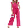Haloumoning Girls Jumpsuit Kids Fashion Cap Sleeve Belted Wide Leg Romper One Piece Summer Outfits(Hot Pink)