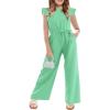 Haloumoning Girls Jumpsuit Kids Fashion Cap Sleeve Belted Wide Leg Romper One Piece Summer Outfits(Light Green)