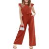 Haloumoning Girls Jumpsuit Kids Fashion Cap Sleeve Belted Wide Leg Romper One Piece Summer Outfits(Orange Red)