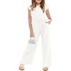 Haloumoning Girls Jumpsuit Kids Fashion Cap Sleeve Belted Wide Leg Romper One Piece Summer Outfits(White)