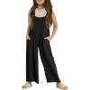 Haloumoning Girls Overalls Kids Casual Sleeveless Wide Leg Jumpsuit Loose Rompers with Pockets 5-14 Years(Black)