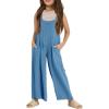 Haloumoning Girls Overalls Kids Casual Sleeveless Wide Leg Jumpsuit Loose Rompers with Pockets 5-14 Years(Blue)