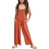 Haloumoning Girls Overalls Kids Casual Sleeveless Wide Leg Jumpsuit Loose Rompers with Pockets 5-14 Years(Brick Red)