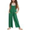 Haloumoning Girls Overalls Kids Casual Sleeveless Wide Leg Jumpsuit Loose Rompers with Pockets 5-14 Years(Dark Green)