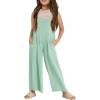 Haloumoning Girls Overalls Kids Casual Sleeveless Wide Leg Jumpsuit Loose Rompers with Pockets 5-14 Years(Green)