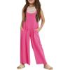 Haloumoning Girls Overalls Kids Casual Sleeveless Wide Leg Jumpsuit Loose Rompers with Pockets 5-14 Years(Hot Pink)