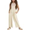 Haloumoning Girls Overalls Kids Casual Sleeveless Wide Leg Jumpsuit Loose Rompers with Pockets 5-14 Years(Khaki)
