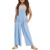 Haloumoning Girls Overalls Kids Casual Sleeveless Wide Leg Jumpsuit Loose Rompers with Pockets 5-14 Years(Light Blue)