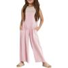 Haloumoning Girls Overalls Kids Casual Sleeveless Wide Leg Jumpsuit Loose Rompers with Pockets 5-14 Years(Pink)