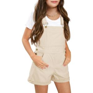 Haloumoning Girls Corduroy Overall Shorts Kids Cute Romper Shortalls with Pockets 5-14 Years(Apricot)
