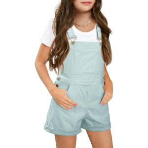 Haloumoning Girls Corduroy Overall Shorts Kids Cute Romper Shortalls with Pockets 5-14 Years(Sky Blue)