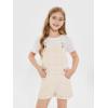 Haloumoning Girls Denim Overalls Kids Summer Sleeveless Rompers Overall Shorts 5-14 Years(Beige)