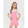Haloumoning Girls Denim Overalls Kids Summer Sleeveless Rompers Overall Shorts 5-14 Years(Pink)