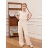 Haloumoning Girls Jumpsuits Kids Fashion Ruffle Sleeves Square Neck Rompers Drawstring Overalls with Pockets(Apricot)