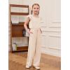 Haloumoning Girls Jumpsuits Kids Fashion Ruffle Sleeves Square Neck Rompers Drawstring Overalls with Pockets(Apricot)