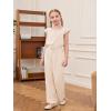 Haloumoning Girls Jumpsuits Kids Fashion Ruffle Sleeves Square Neck Rompers Drawstring Overalls with Pockets(Apricot)