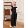 Haloumoning Girls Jumpsuits Kids Fashion Ruffle Sleeves Square Neck Rompers Drawstring Overalls with Pockets(Black)