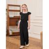 Haloumoning Girls Jumpsuits Kids Fashion Ruffle Sleeves Square Neck Rompers Drawstring Overalls with Pockets(Black)