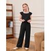 Haloumoning Girls Jumpsuits Kids Fashion Ruffle Sleeves Square Neck Rompers Drawstring Overalls with Pockets(Black)
