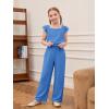 Haloumoning Girls Jumpsuits Kids Fashion Ruffle Sleeves Square Neck Rompers Drawstring Overalls with Pockets(Blue Grey)