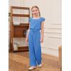 Haloumoning Girls Jumpsuits Kids Fashion Ruffle Sleeves Square Neck Rompers Drawstring Overalls with Pockets(Blue Grey)