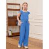 Haloumoning Girls Jumpsuits Kids Fashion Ruffle Sleeves Square Neck Rompers Drawstring Overalls with Pockets(Blue Grey)