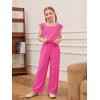 Haloumoning Girls Jumpsuits Kids Fashion Ruffle Sleeves Square Neck Rompers Drawstring Overalls with Pockets(Hot Pink)