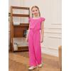 Haloumoning Girls Jumpsuits Kids Fashion Ruffle Sleeves Square Neck Rompers Drawstring Overalls with Pockets(Hot Pink)