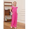 Haloumoning Girls Jumpsuits Kids Fashion Ruffle Sleeves Square Neck Rompers Drawstring Overalls with Pockets(Hot Pink)