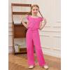 Haloumoning Girls Jumpsuits Kids Fashion Ruffle Sleeves Square Neck Rompers Drawstring Overalls with Pockets(Hot Pink)